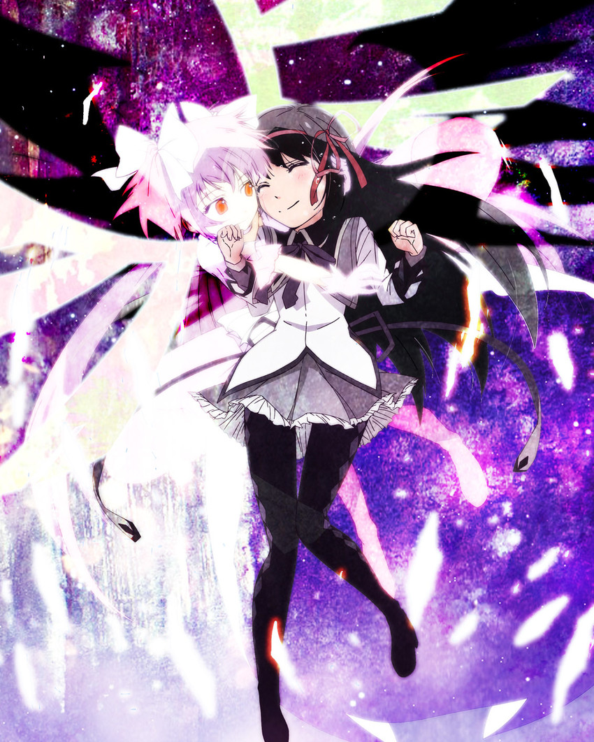 akemi homura, kaname madoka, and ultimate madoka (mahou shoujo madoka magica) drawn by hikipanda