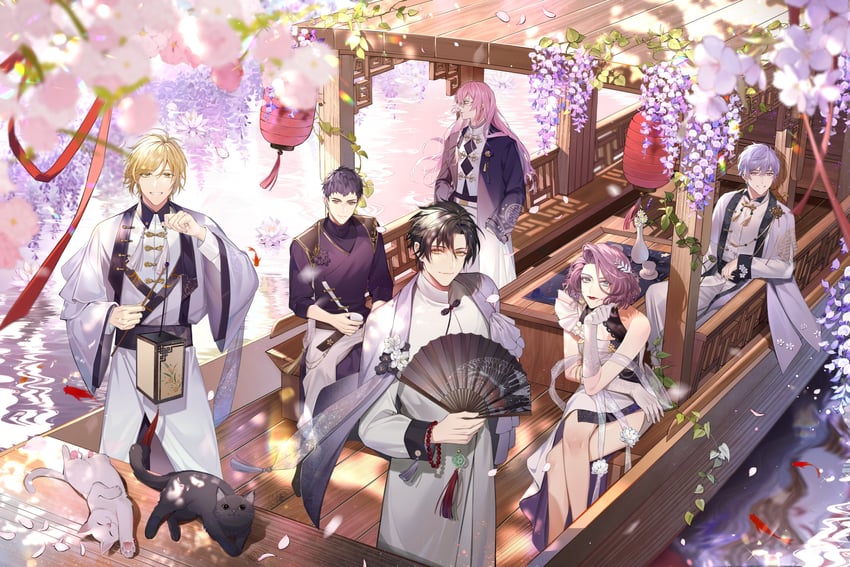 ye xinglang, chen feng, min heng, ai jia, lu ze, and 1 more (dream mansion) drawn by xingxing_mei