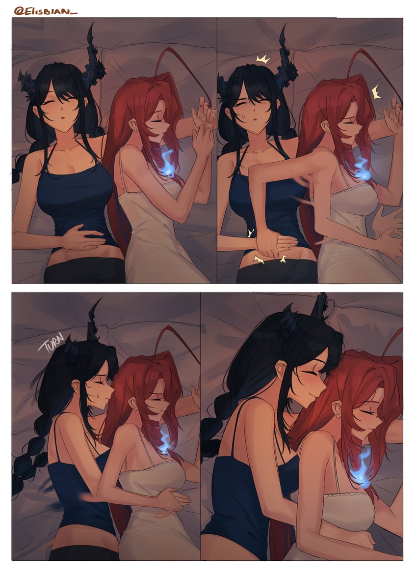 nerissa ravencroft and elizabeth rose bloodflame (hololive and 1 more) drawn by elisbian