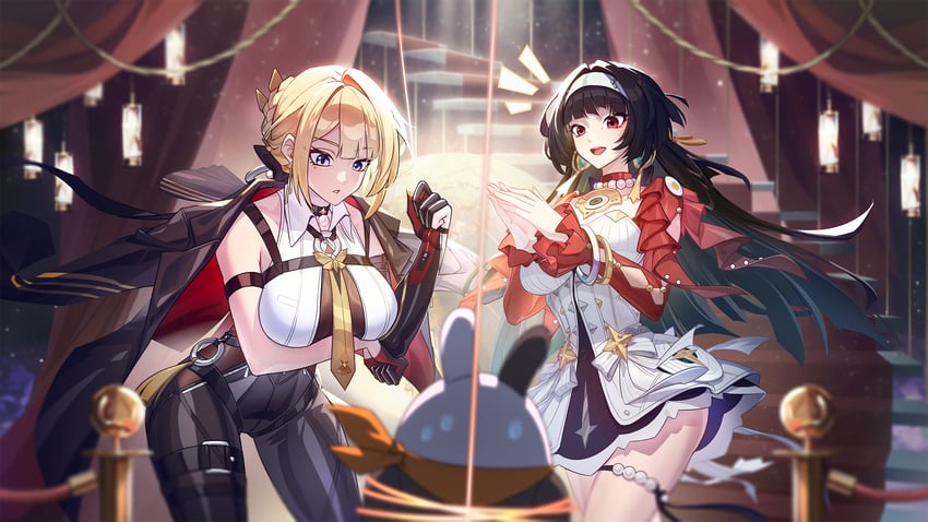 evelyn chevalier, astra yao, and eous (zenless zone zero) drawn by kangg