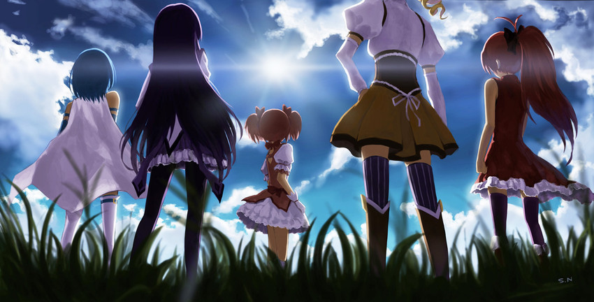 akemi homura, kaname madoka, miki sayaka, sakura kyoko, and tomoe mami (mahou shoujo madoka magica and 1 more) drawn by sgtxiaoxin