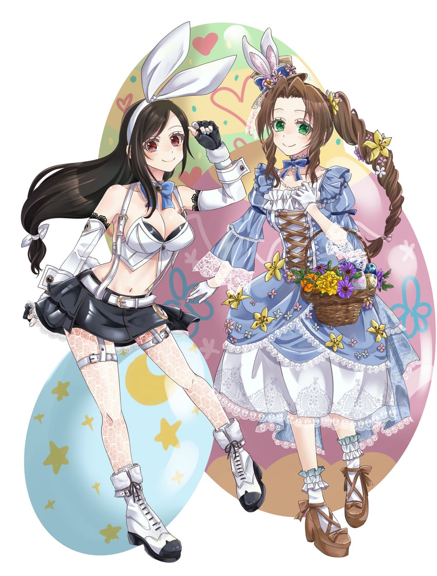 tifa lockhart and aerith gainsborough (final fantasy and 2 more) drawn by ayaki_black_cat