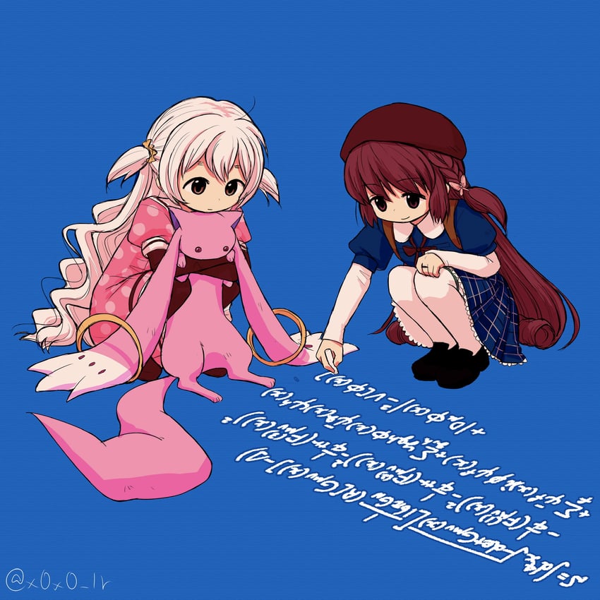 momoe nagisa, satomi touka, and pink kyubey (mahou shoujo madoka magica and 2 more) drawn by rioran