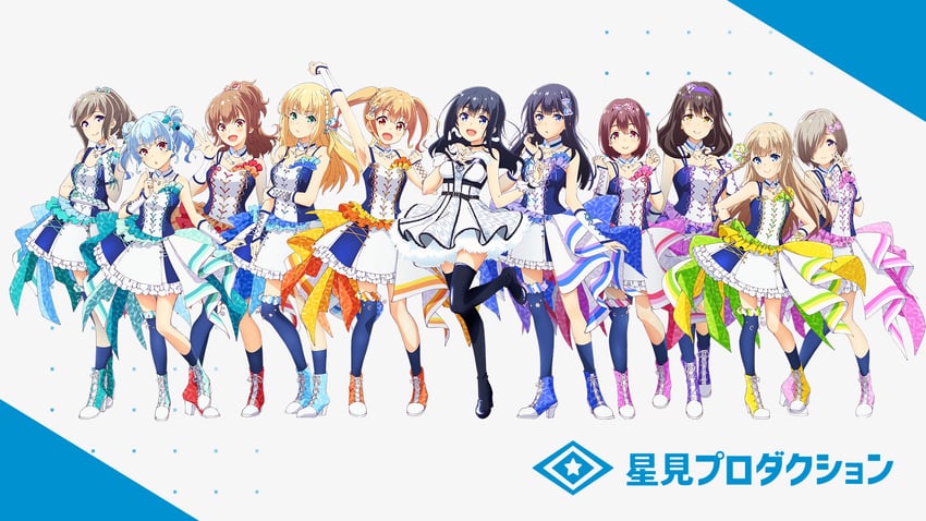 kawasaki sakura, nagase kotono, nagase mana, hyodou shizuku, narumiya suzu, and 6 more (idoly pride) drawn by qp:flapper