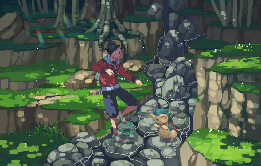 ethan and cyndaquil (pokemon and 1 more) drawn by xichii