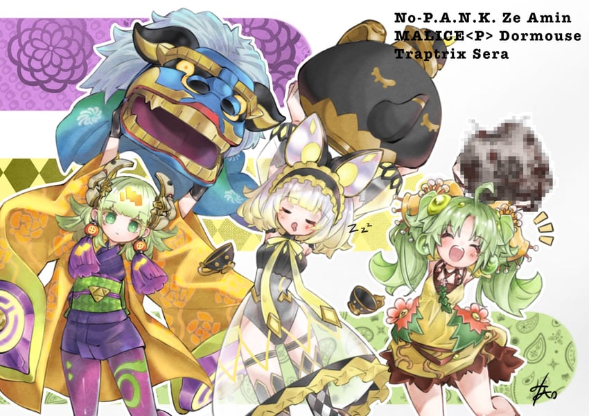 traptrix sera, noh-p.u.n.k. ze amin, and maliss <p> dormouse (yu-gi-oh!) drawn by norainu_(wtus2283)