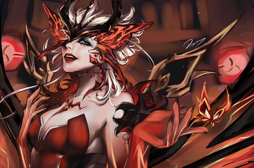 crimson lotus moth and signora (genshin impact) drawn by dimapreo