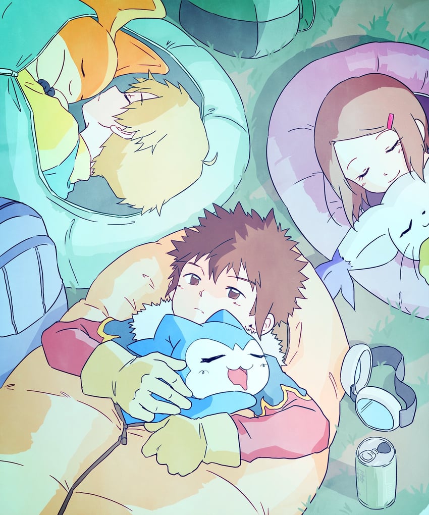tailmon, takaishi takeru, patamon, motomiya daisuke, and chibimon (digimon and 1 more) drawn by gdn0522