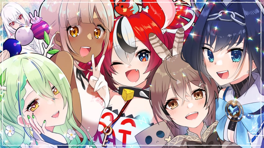 ouro kronii, nanashi mumei, hakos baelz, ceres fauna, tsukumo sana, and 4 more (hololive and 1 more) drawn by isuka