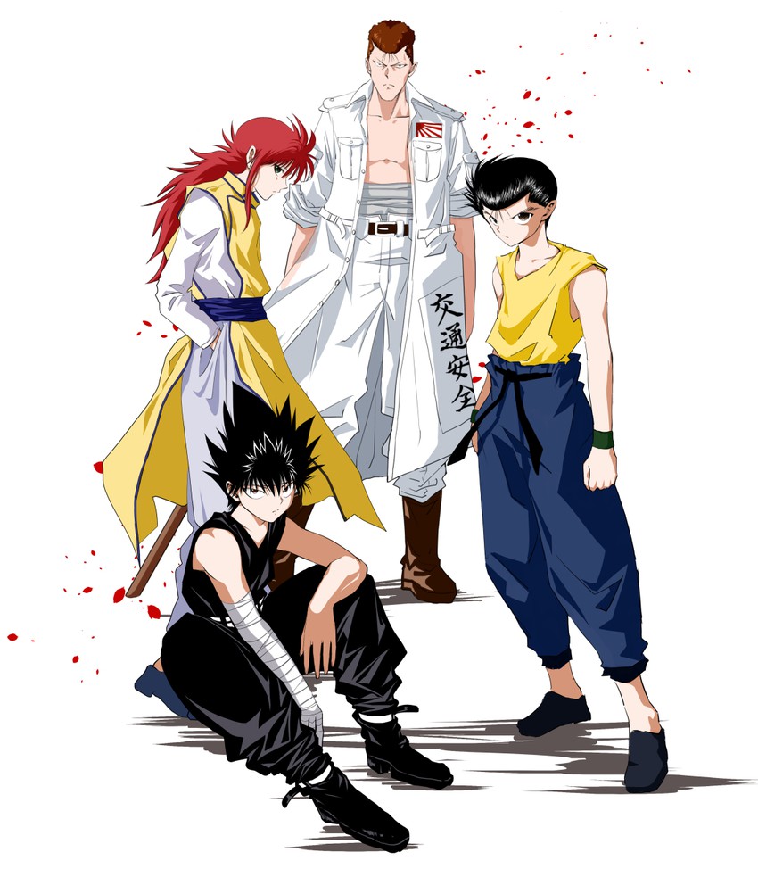kurama, hiei, urameshi yusuke, and kuwabara kazuma (yu yu hakusho) drawn by yuyu_hamu86