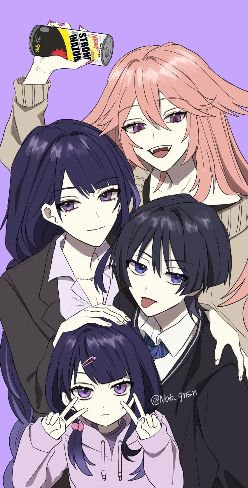 raiden shogun, scaramouche, yae miko, and wanderer (genshin impact) drawn by no6_gnsn