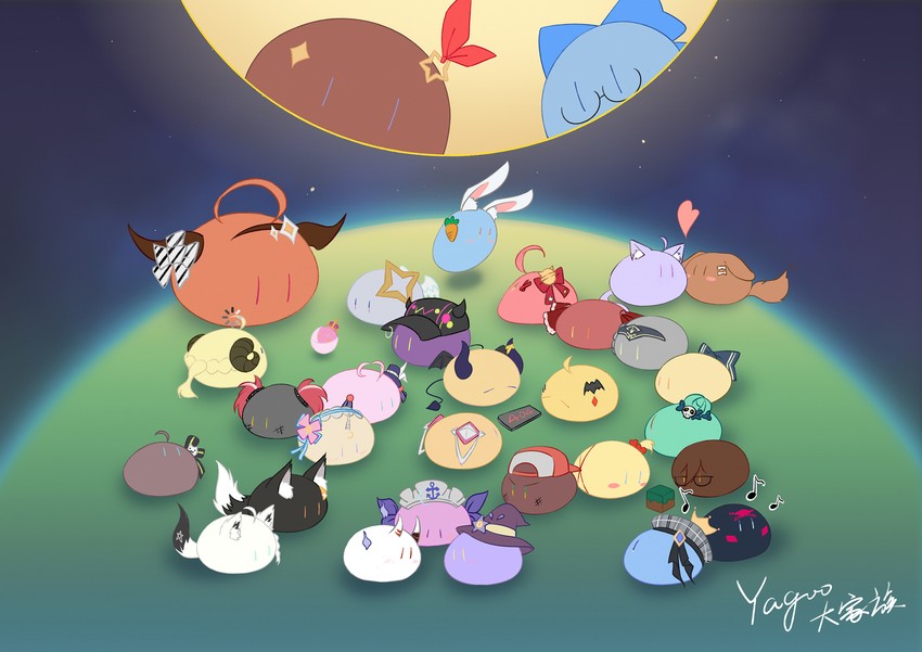houshou marine, shirakami fubuki, hoshimachi suisei, usada pekora, nekomata okayu, and 28 more (hololive and 4 more) drawn by xiaozhu_yuino