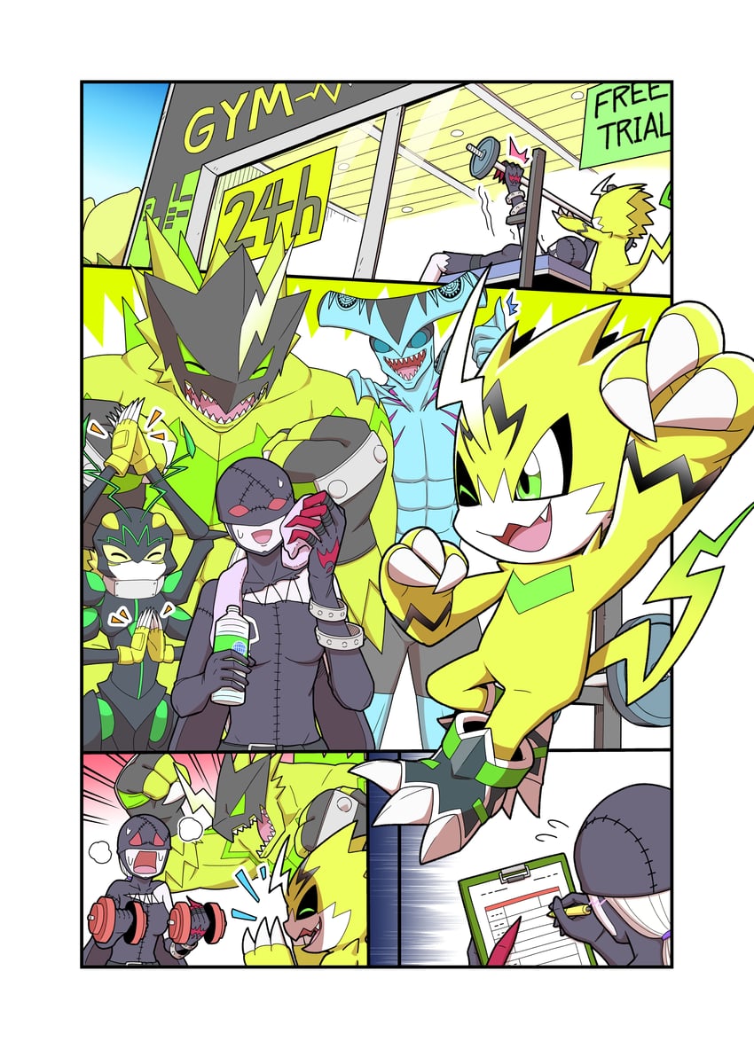 ladydevimon, pulsemon, bulkmon, exermon, swimmon, and 1 more (digimon) drawn by narome_and_levy
