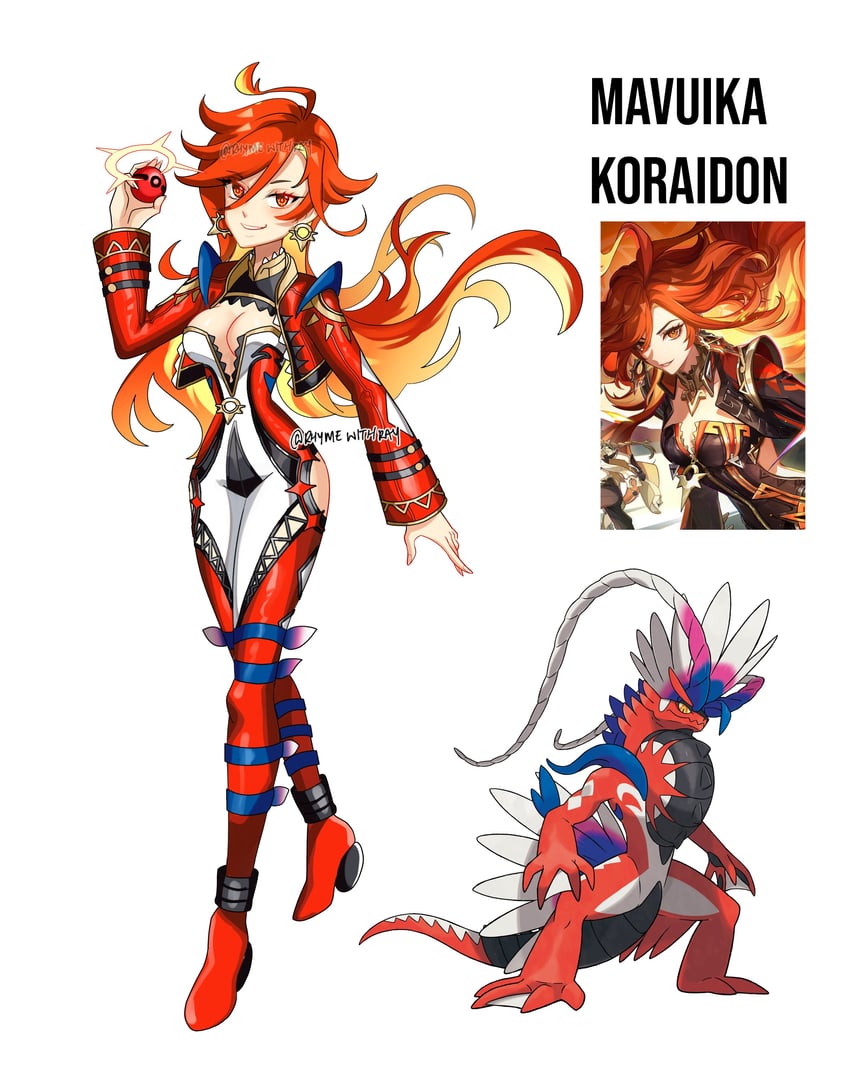 mavuika and koraidon (pokemon and 1 more) drawn by rhymewithray