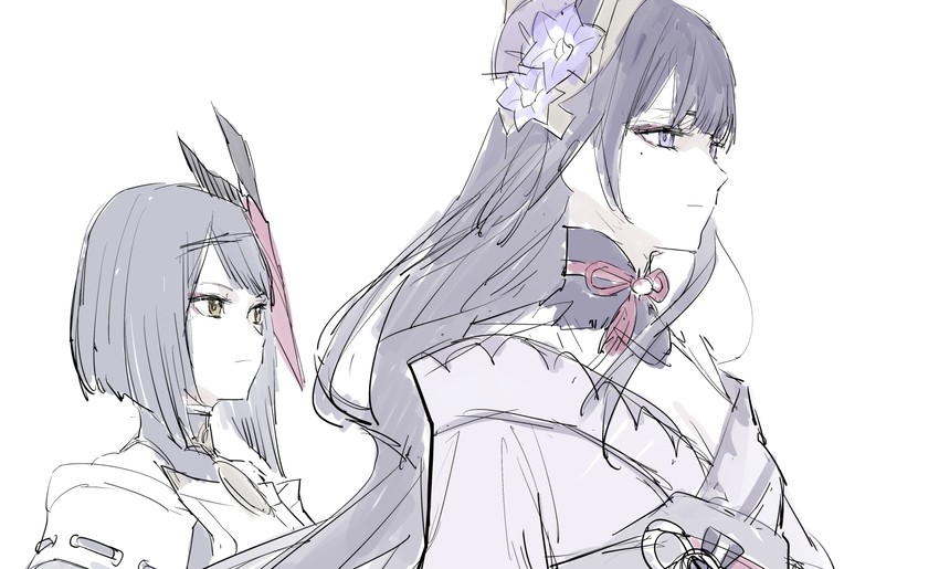 raiden shogun and kujou sara (genshin impact) drawn by takuan_(takuanlunch)