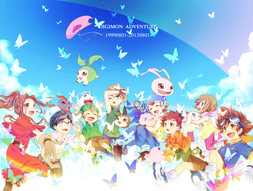 yagami hikari, yagami taichi, tachikawa mimi, takenouchi sora, takaishi takeru, and 12 more (digimon and 1 more) drawn by natsu_mikan_(clutch)