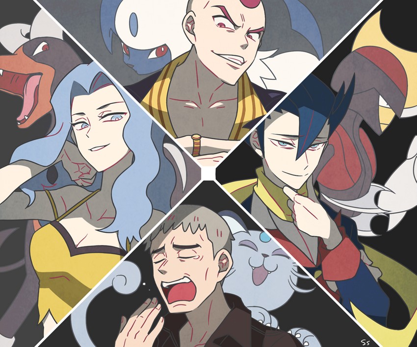 absol, grimsley, houndoom, bisharp, karen, and 3 more (pokemon and 4 more) drawn by ssalbulre