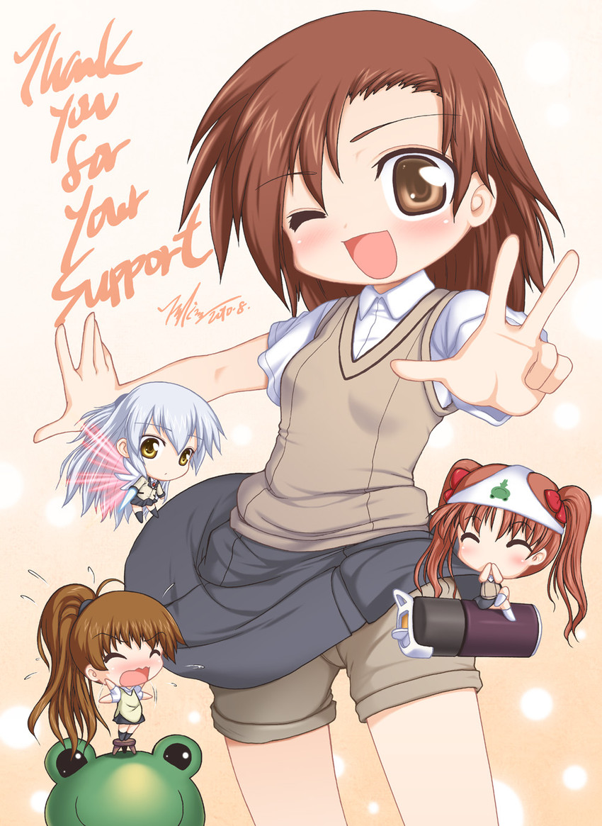 misaka mikoto, shirai kuroko, tachibana kanade, gekota, and taneshima popura (toaru majutsu no index and 3 more) drawn by aokihoshi
