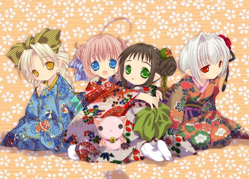 kururu, sarara, hororo, chiriri, and oboro (binzume yousei) drawn by tokumi_yuiko