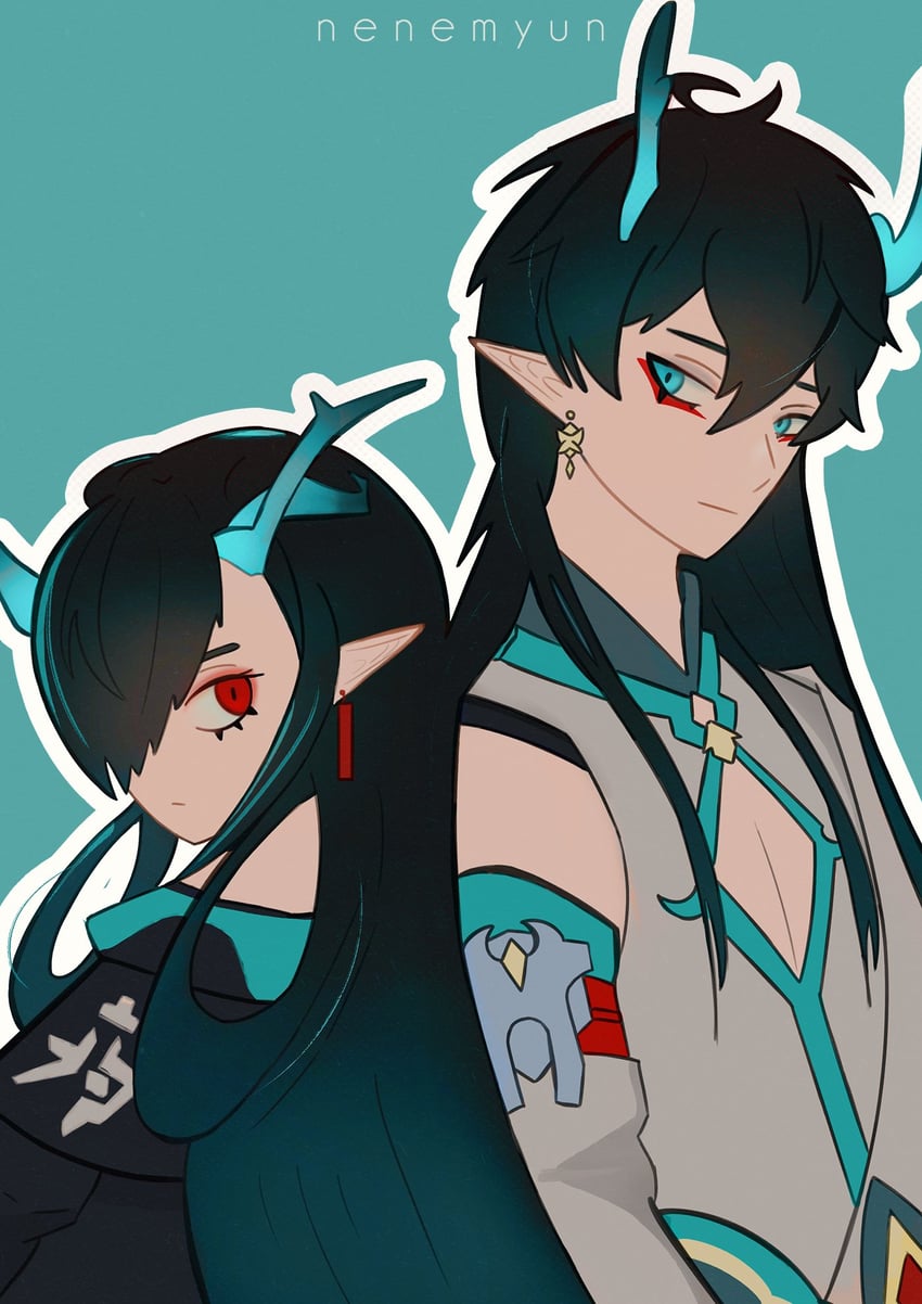 dan heng and dusk (arknights and 2 more) drawn by nenemyun