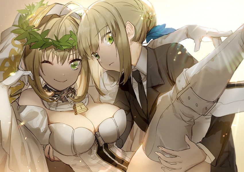 artoria pendragon, saber, and nero claudius (fate and 4 more) drawn by no-kan