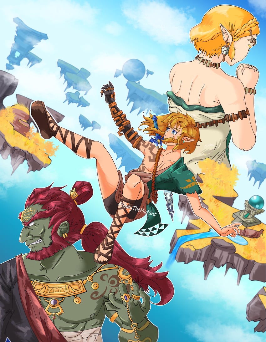 link, princess zelda, and ganondorf (the legend of zelda and 1 more) drawn by shaythemutant