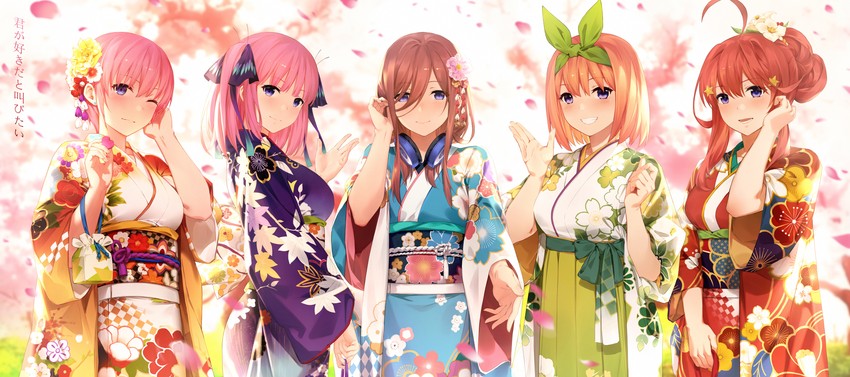 nakano nino, nakano miku, nakano yotsuba, nakano itsuki, and nakano ichika (go-toubun no hanayome) drawn by yijian_ma