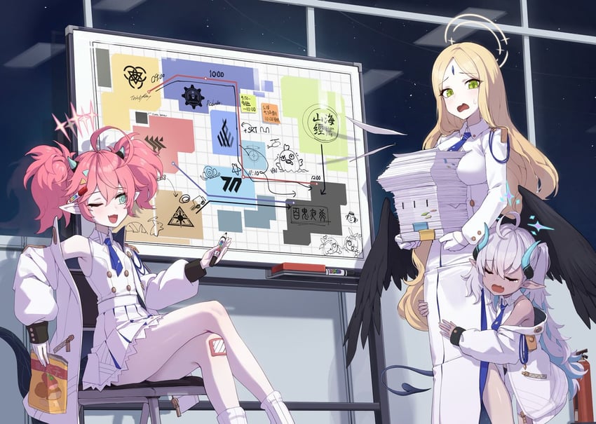 sensei, doodle sensei, arona, plana, peroro, and 4 more (blue archive) drawn by kokukyukeo