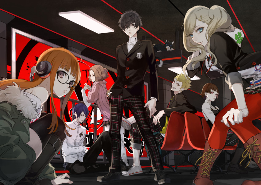 amamiya ren, takamaki anne, sakura futaba, niijima makoto, okumura haru, and 2 more (persona and 1 more) drawn by chigira