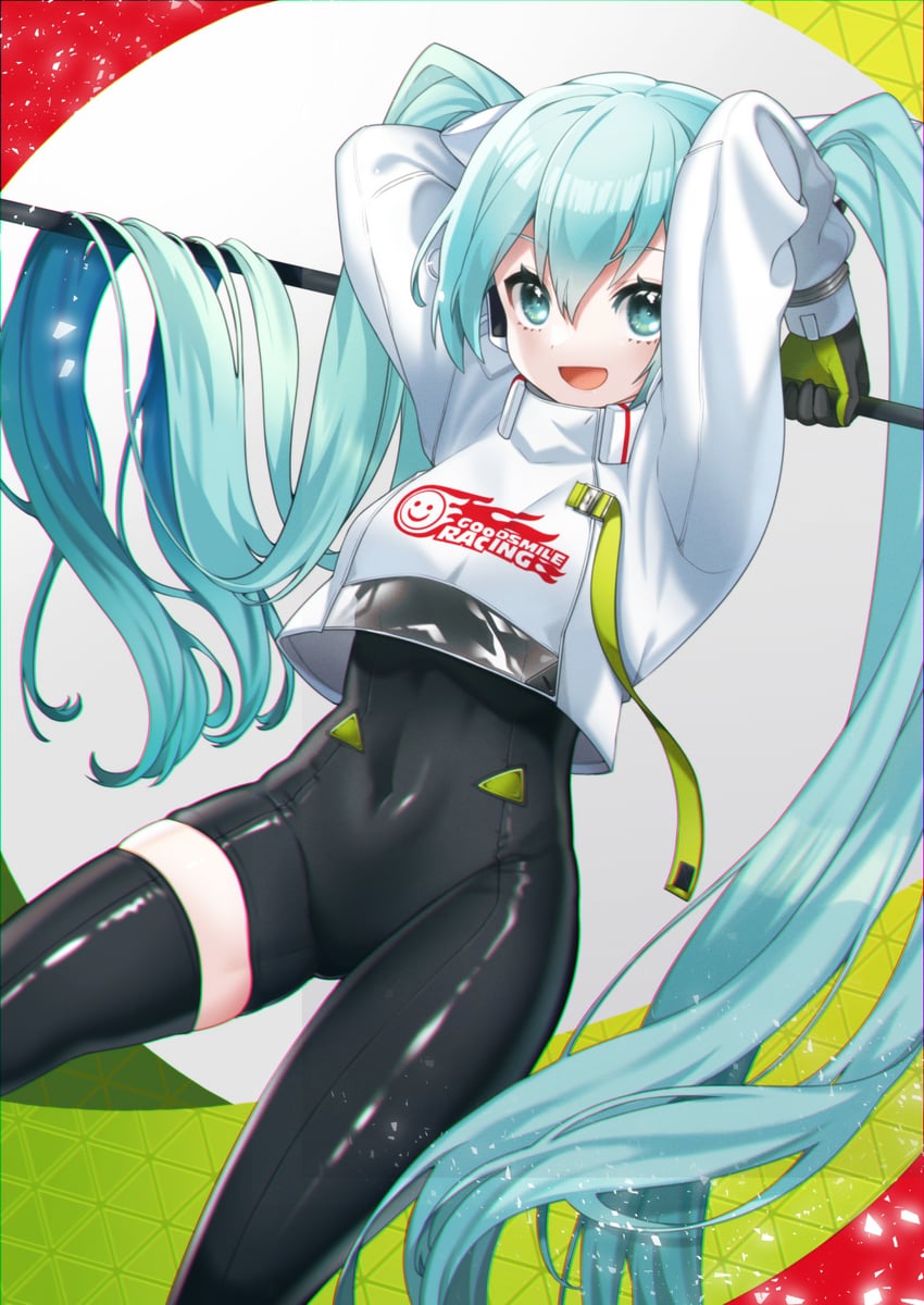 hatsune miku and racing miku (vocaloid and 1 more) drawn by amanatu-summer33