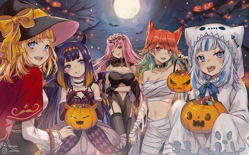 gawr gura, mori calliope, ninomae ina'nis, takanashi kiara, and watson amelia (hololive and 1 more) drawn by ten-chan_(eternal_s)