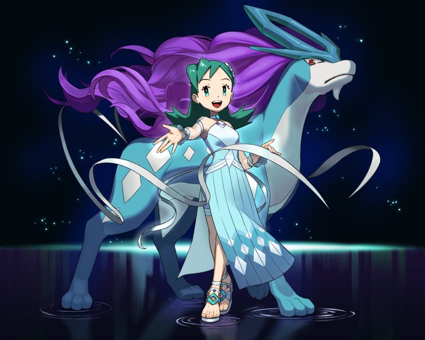 kris and suicune (pokemon and 1 more) drawn by mmmamochi