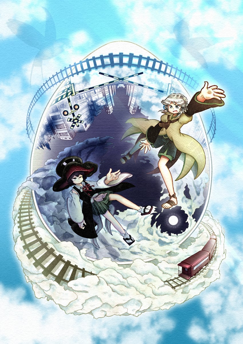 enraku tsubakura and houlen yabusame (len'en) drawn by chikafumikou