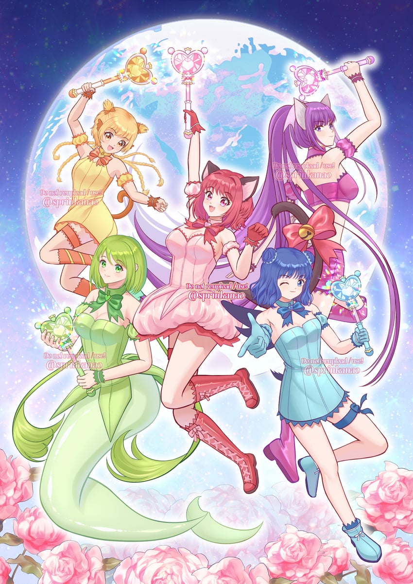 momomiya ichigo, mew ichigo, aizawa mint, fujiwara zakuro, midorikawa lettuce, and 5 more (tokyo mew mew and 1 more) drawn by nao_(sprinkanao)