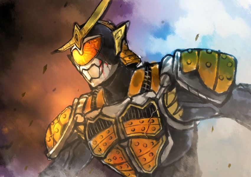 emiya shirou and kamen rider gaim (fate and 4 more) drawn by yusuki_(fukumen)