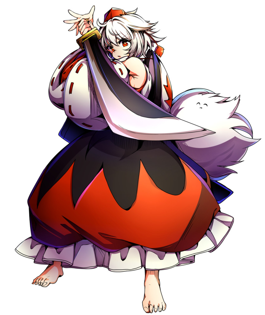 inubashiri momiji and kedama (touhou) drawn by baba_(baba_seimaijo)