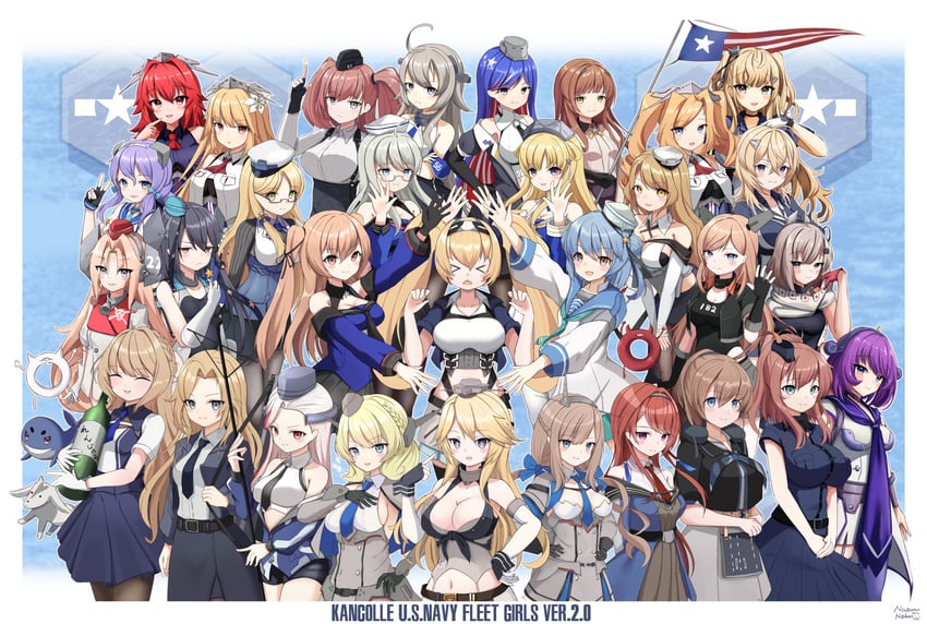 iowa, atlanta, saratoga, gambier bay, fletcher, and 37 more (kantai collection) drawn by nazono_neko