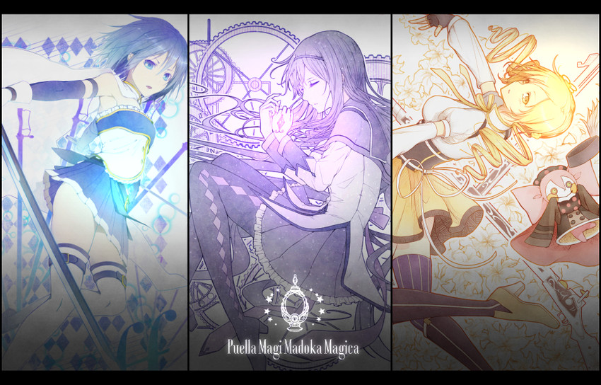 akemi homura, miki sayaka, tomoe mami, and charlotte (mahou shoujo madoka magica) drawn by merula