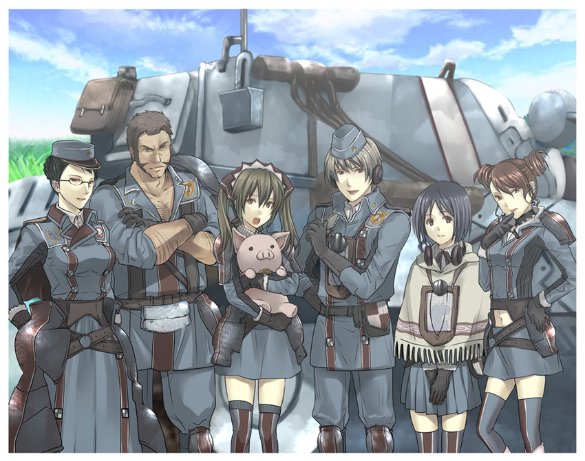 alicia melchiott, isara gunther, welkin gunther, brigitte stark, hans, and 2 more (senjou no valkyria and 1 more) drawn by 3u