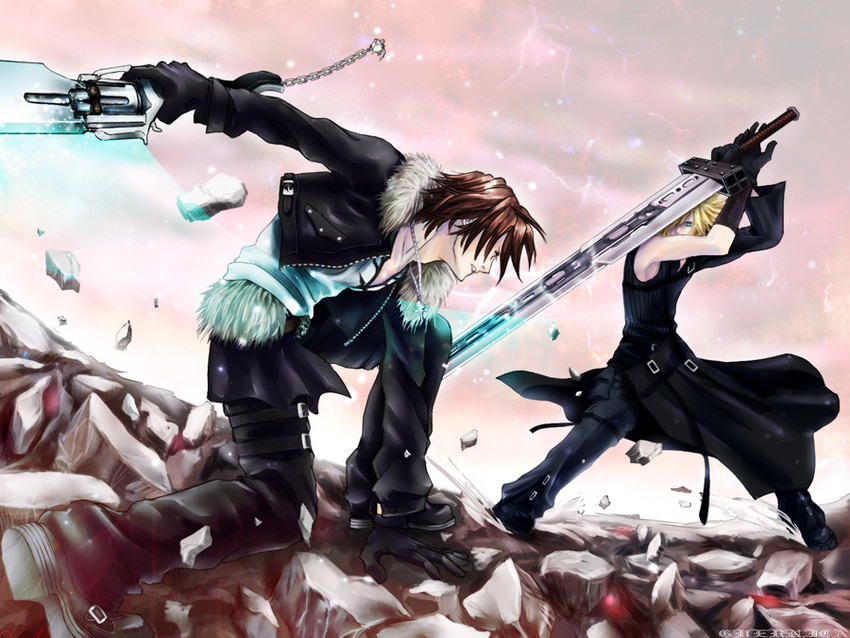 cloud strife and squall leonhart (final fantasy and 5 more) drawn by guernica