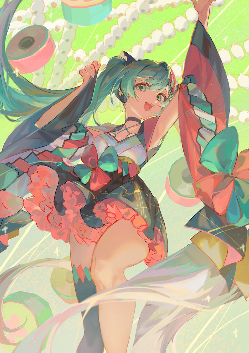 hatsune miku and magical mirai miku (vocaloid and 1 more) drawn by hlymoriia