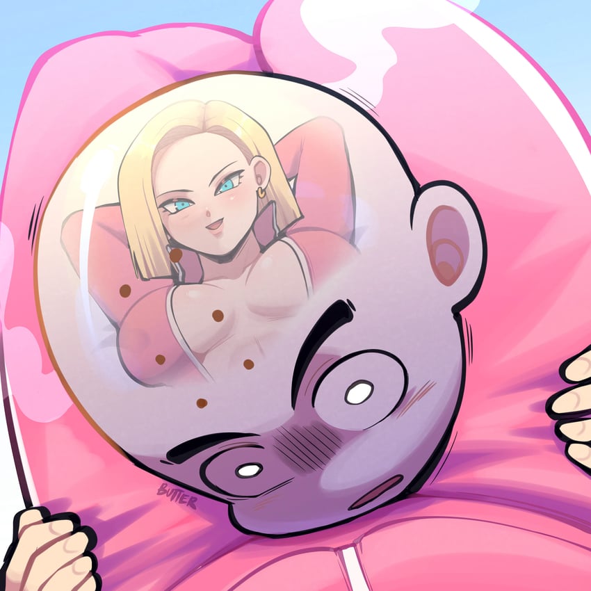 android 18 and kuririn (dragon ball and 1 more) drawn by butter_sugoi