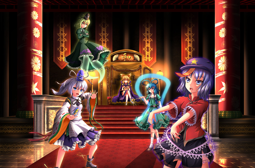 toyosatomimi no miko, mononobe no futo, kaku seiga, miyako yoshika, and soga no tojiko (touhou) drawn by tasogare_(ddfftasogare)
