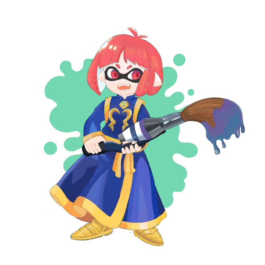 inkling player character and cotton (splatoon and 1 more) drawn by inublanc