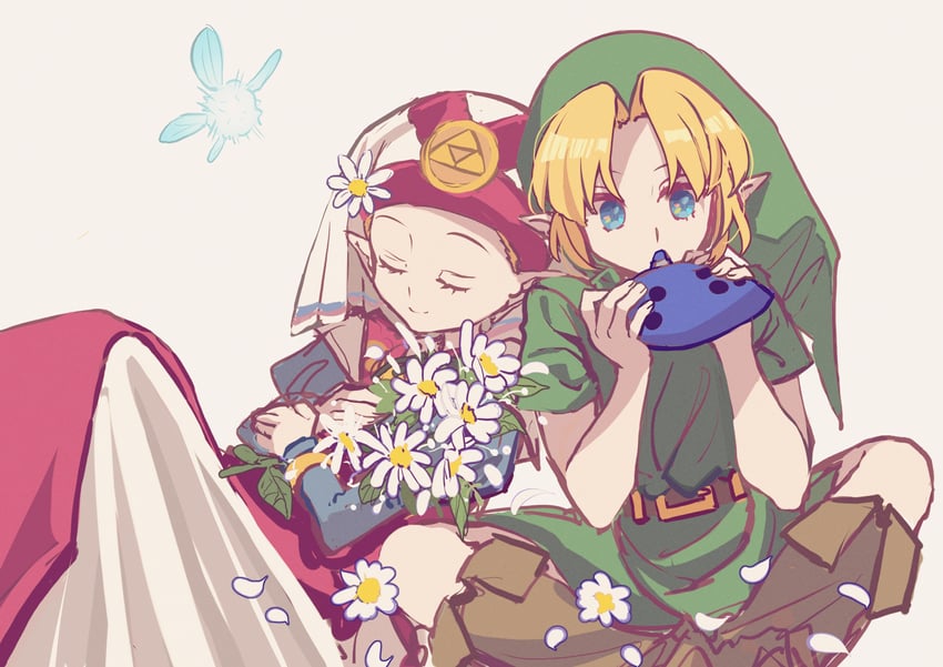 link, princess zelda, young link, navi, and young zelda (the legend of zelda and 1 more) drawn by shocho_(shaojiujiu)