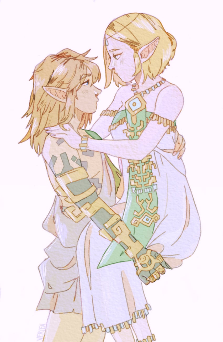 link and princess zelda (the legend of zelda and 1 more) drawn by verieas