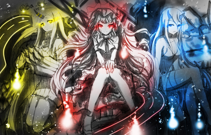 seaport princess, battleship princess, and isolated island oni (kantai collection) drawn by bae.c