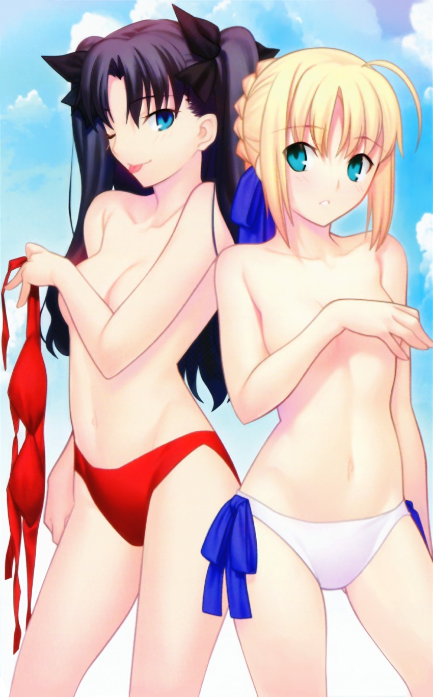 artoria pendragon, saber, and tohsaka rin (fate and 1 more) drawn by takeuchi_takashi