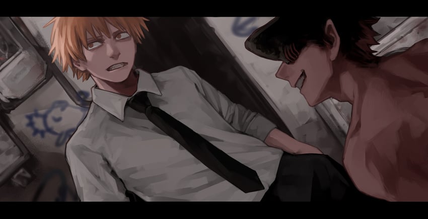 denji, pochita, and beam (chainsaw man) drawn by nakano_(2_mannaka)