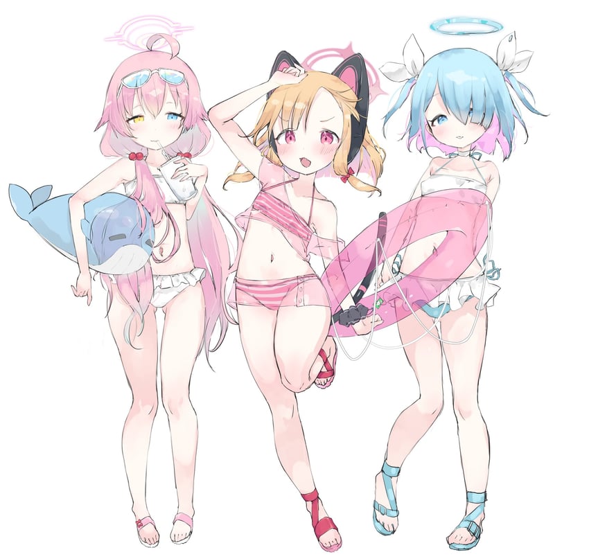 hoshino, arona, and momoi (blue archive) drawn by pushun_(muteki)